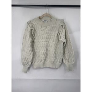 FRNCH Paris Ruffle Sweater Women Medium Ivory Coquette Preppy Whimsical Feminine